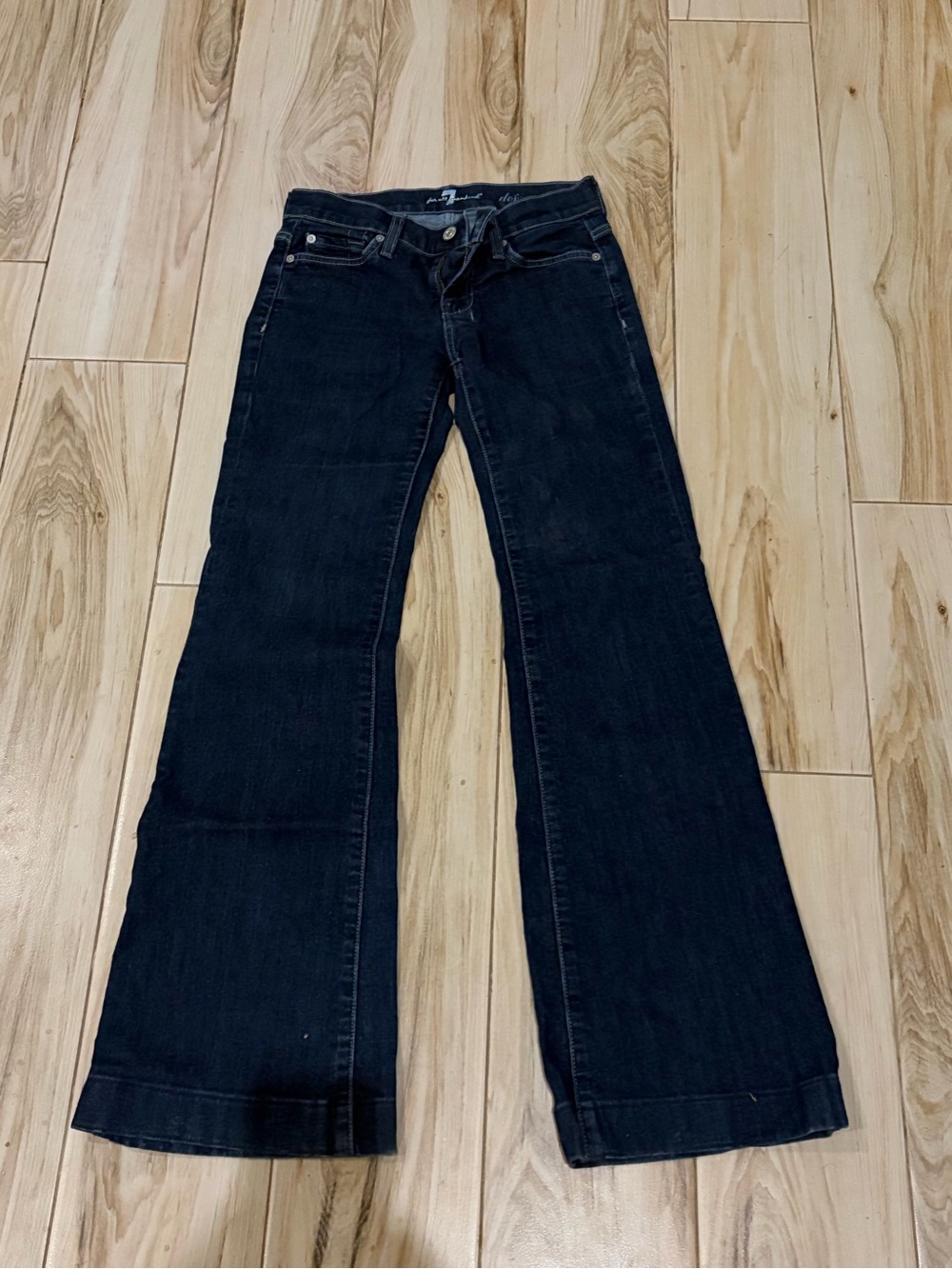 7 For All Mankind Dark Denim Dojo Wide-Leg Flare Jeans with bling